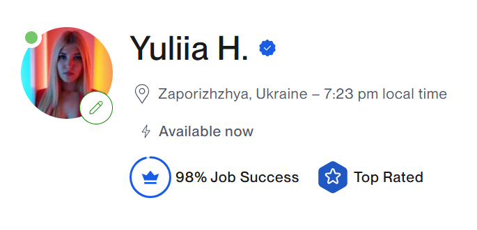 Профіль Yuliia H. на Upwork — 98% Job Success, Top Rated